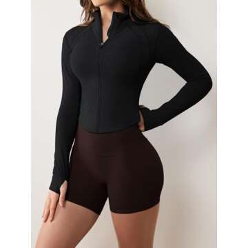 GYM RAINBOW Womens Zip Up Athletic Jacket Lightweight Contour Fit Gym Fitness Workout Jackets with Thumb Holes(#1 Black,Small)
