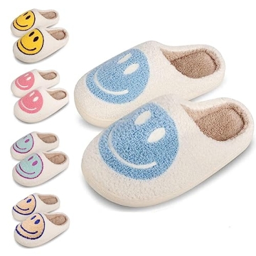 dubuto Smile Face Slippers for Girls Boys, Cute Soft Plush Anti-slip House Kids Girls Slippers with ...