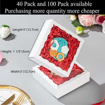 RomanticBaking 40 Pack 5" x 5" x 1 1/5" Cookies boxes Tuck Boxes Heart Hot Chocolate Bombs Boxes for...