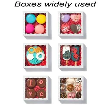 RomanticBaking 40 Pack 5" x 5" x 1 1/5" Cookies boxes Tuck Boxes Heart Hot Chocolate Bombs Boxes for 4 Macaron Boxes Bakery Boxes with Window
