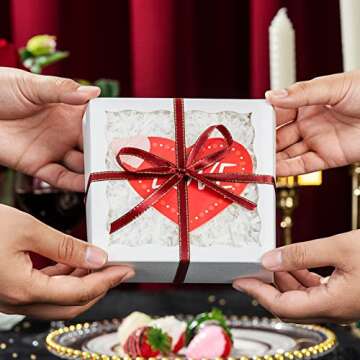 RomanticBaking 40 Pack 5" x 5" x 1 1/5" Cookies boxes Tuck Boxes Heart Hot Chocolate Bombs Boxes for 4 Macaron Boxes Bakery Boxes with Window