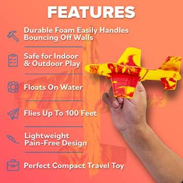 Airplane Toy Foam Glider Plane for Kids: Best Outdoor Toys for Boys & Girls All Ages. Easter Basket Stocking Stuffers Birthday Gift Ideas. Summer Yard Games Great Gifts for Age 4 5 6 7 8 9 Year Olds