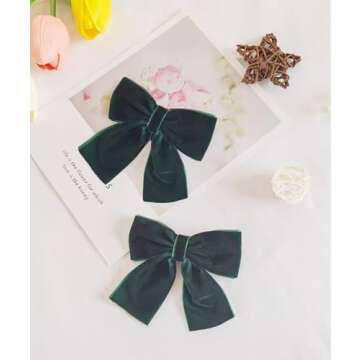 Hjiaruiky Green Velvet Hair Bows Clips for Girls
