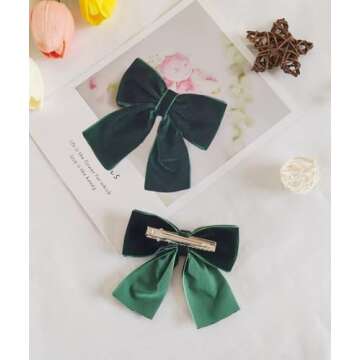 Hjiaruiky Green Velvet Hair Bows Clips for Girls