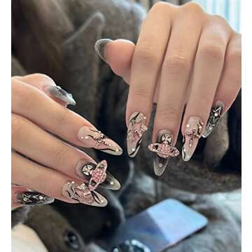 dreamynini Planet Nail Charms 20Pcs for Acrylic Nails Y2K 3D Rhinestones Gems Silver Diamond Jewelry...