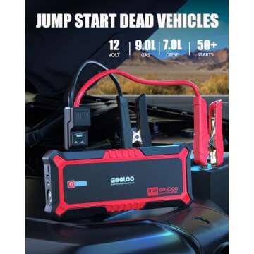 GOOLOO Upgraded GP3000 Jump Starter 3000A Peak Car Starter (Up to 9L Gas or 7L Diesel Engine) 12V Ju...