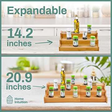 Bamboo Expandable Spice Rack Organizer for Kitchen Storage