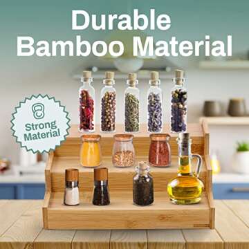 Bamboo Expandable Spice Rack Organizer for Kitchen Storage