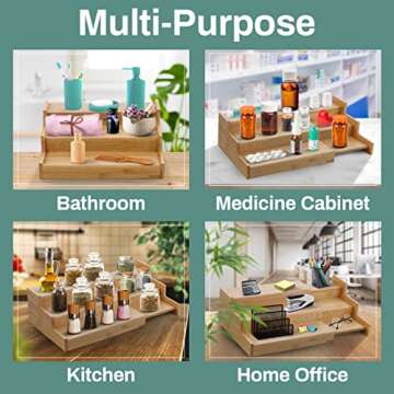 Bamboo Expandable Spice Rack Organizer for Kitchen Storage