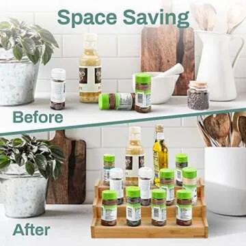 Bamboo Expandable Spice Rack Organizer for Kitchen Storage