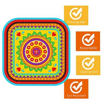 24 Pack 9" Mexican Fiesta Dessert Paper Plates Mexico Cactus Colorful Square Disposable Dinner Party Plates Set Mexican Fiesta Theme Paper Plates Baby Shower Birthday Party Supplies