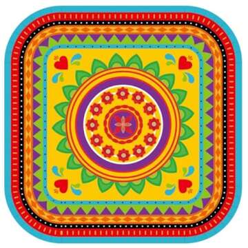 24 Pack 9" Mexican Fiesta Dessert Paper Plates Mexico Cactus Colorful Square Disposable Dinner Party Plates Set Mexican Fiesta Theme Paper Plates Baby Shower Birthday Party Supplies