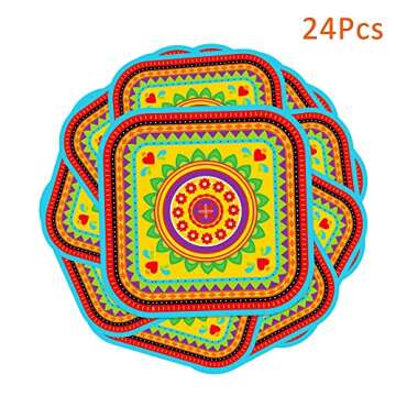 24 Pack 9" Mexican Fiesta Dessert Paper Plates Mexico Cactus Colorful Square Disposable Dinner Party Plates Set Mexican Fiesta Theme Paper Plates Baby Shower Birthday Party Supplies