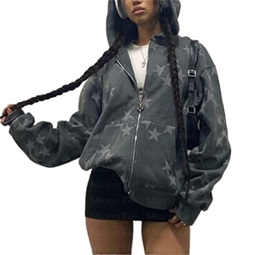 NaranjaBurbuja Y2k Zip Up Hoodies for Teen Girls Aesthetic Trendy Oversized Sweatshirt Womens 2022 S...