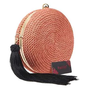 Fawziya Round Rope Weaving Evening Clutch - Orange