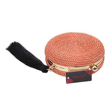 Fawziya Round Rope Weaving Evening Clutch - Orange