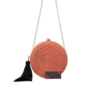 Fawziya Round Rope Weaving Evening Clutch - Orange