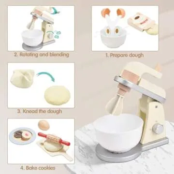 Giant bean Wooden Toy Mixer, Kids Play Kitchen Accessories, Pretend Play Toy Blender for Boys Girls Ages 3+