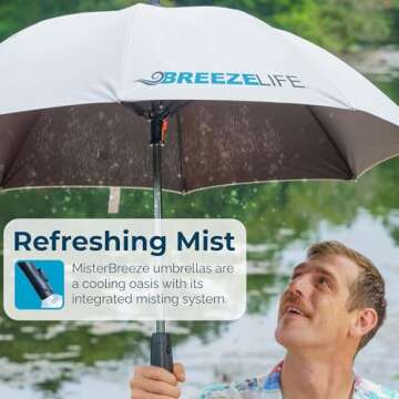 Breeze Life Mister Breeze Sun Umbrella with Fan & Mister for Summer Excursions