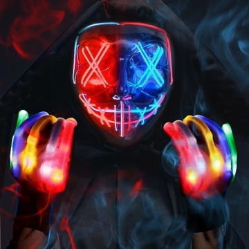 Max Fun Halloween Glow Mask & Gloves Set - LED Light Up for Ultimate Cosplay