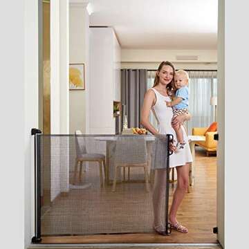 EasyBaby Extra Wide Retractable Baby Gate, 33" Tall, Extends up to 71" Wide, Grey/Child Safety Baby Gates, Pet Retractable Gates for Stairs, Doorways, Hallways, Indoor and Outdoor