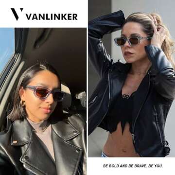 VANLINKER Retro Chunky Rectangle Sunglasses for Men Women - Vintage Trendy Style