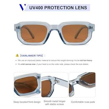 VANLINKER Retro Chunky Rectangle Sunglasses for All