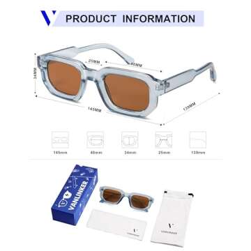 VANLINKER Retro Chunky Rectangle Sunglasses for All