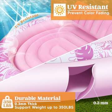 Sloosh Inflatable Tanning Pool Lounger Float,72" x 65" Pool Floats Adult with Pillow,Luxury Fabric Large Suntan Tub Raft Floatie,Sunbathing Bed Lounge for Water Blow Up Kids Ball Pit Party Gifts,Pink