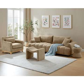 VANOMi Extra Deep Accent Chair, Fabric Upholstered Comfy Reading Armchair for Living Room, Bedroom Single Seat Sofa Chair with Wood Base, Lamb Fabric