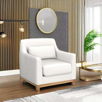 VANOMi Extra Deep Accent Chair, Fabric Upholstered Comfy Reading Armchair for Living Room, Bedroom Single Seat Sofa Chair with Wood Base, Lamb Fabric