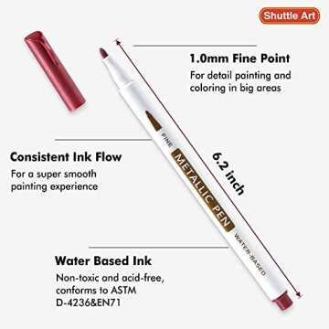 Shuttle Art Metallic Marker Pens, 30 Colors Metallic Paint Markers with 1 Coloring Book Fine Point f...