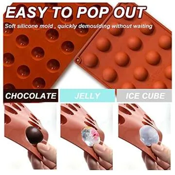 Lerykin Semi Circular Silicone Molds, Non-Stick Silicone Chocolate Molds,3 Packs Baking Molds for Making Chocolate, Cake, Jelly, Desert, Biscuit, Dome Mousse (6 Cups, 15 Cups and 24 Cups)