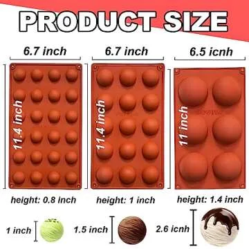 Lerykin Semi Circular Silicone Molds, Non-Stick Silicone Chocolate Molds,3 Packs Baking Molds for Making Chocolate, Cake, Jelly, Desert, Biscuit, Dome Mousse (6 Cups, 15 Cups and 24 Cups)