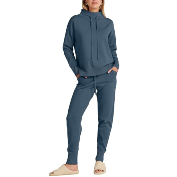 ANRABESS Women Two Piece Outfits Turtleneck Pullover Top Cozy Knit Sweater Pants Lounge Set 2024 Fal...