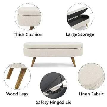 TRIPLE TREE 43.5" Storage Ottoman Bench for All Spaces