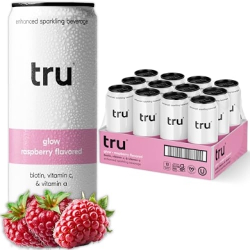 Tru Glow Seltzer, Biotin Beauty Drinks with Vitamin A, Raspberry Fruit Juice Flavored Sparkling Wate...