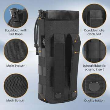 Haafoo Molle Water Bottle Holder, Upgraded 1000D Nylon Tactical Molle Water Bottle Pouch, Sports Water Bottle Bag Bottom Mesh Lining Hydration Carrier for Camping, Hiking and Travelling (Black-2pack)