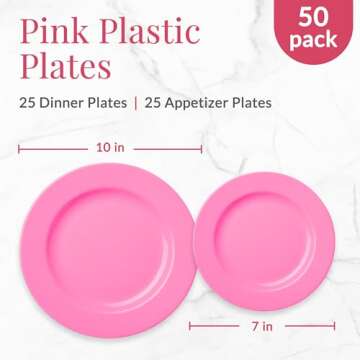 Prestee 50-pc Elegant Pink Plastic Plates - Dinner & Salad Set for All Events