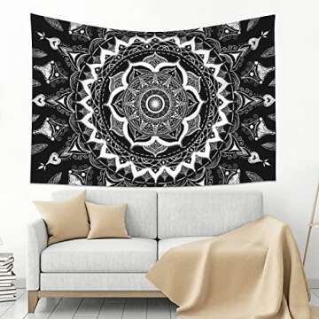 VEIZKUO Mandala Tapestry for Bedroom Aesthetic indie Wall Hanging Tapestries black and white Bohemain wall Tapestry for Livingroom Dorm Home Hippie Room Decor 40x60 Inches