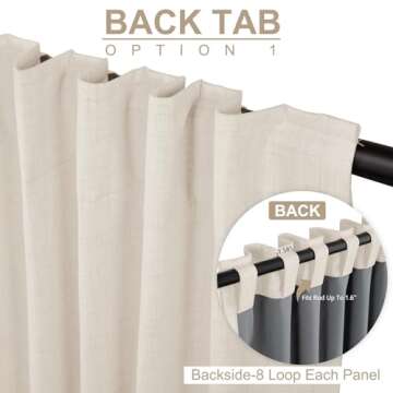 100% Blackout Shield Linen Blackout Curtains for Bedroom 84 Inches Long, Back Tab/Rod Pocket Living Room Drapes, Thermal Insulated Blackout Curtains 2 Panels Set, 50" W x 84" L, Beige White