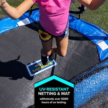 Sportspower Outdoor My First Kids Trampoline with Safety Enclosure Net and Foam Pad, 7FT Round - Blue/Green