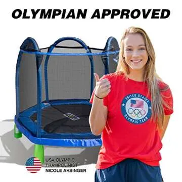 Sportspower Outdoor My First Kids Trampoline with Safety Enclosure Net and Foam Pad, 7FT Round - Blue/Green