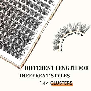 Lash Clusters DIY Eyelash Extensions 144 PCS Crislashes Eyelash Clusters Mixed 8-10-12-14-16-18mm Cluster Lashes D Curl Volume Lash Clusters Eyelash Extensions for Home Use - Style 'Iconic'