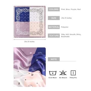 AWAYTR 23” Satin Bandanas for Women Head Scarf 4Pcs Like Silk Scarf for Hair Scarf Satin Neck Scarf Silk Hair Bandana Headscarf (Multicolor #1)