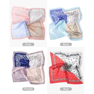 AWAYTR 23” Satin Bandanas for Women Head Scarf 4Pcs Like Silk Scarf for Hair Scarf Satin Neck Scarf Silk Hair Bandana Headscarf (Multicolor #1)