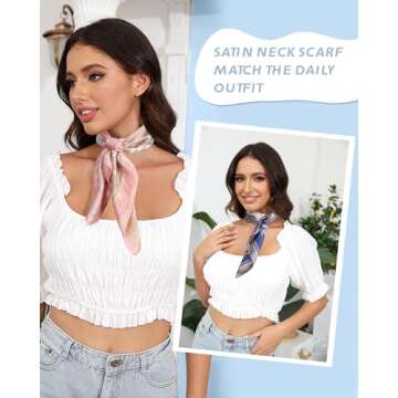 AWAYTR 23” Satin Bandanas for Women Head Scarf 4Pcs Like Silk Scarf for Hair Scarf Satin Neck Scarf Silk Hair Bandana Headscarf (Multicolor #1)