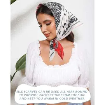 AWAYTR 23” Satin Bandanas for Women Head Scarf 4Pcs Like Silk Scarf for Hair Scarf Satin Neck Scarf Silk Hair Bandana Headscarf (Multicolor #1)