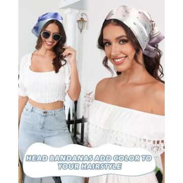 AWAYTR 23” Satin Bandanas for Women Head Scarf 4Pcs Like Silk Scarf for Hair Scarf Satin Neck Scarf Silk Hair Bandana Headscarf (Multicolor #1)