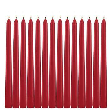 HELLY 14 Pack Tall Red Taper Candles - 10 Inch Red Dripless, Unscented Dinner Candle - Paraffin Wax with Cotton Wicks - 8 Hour Burn Time.